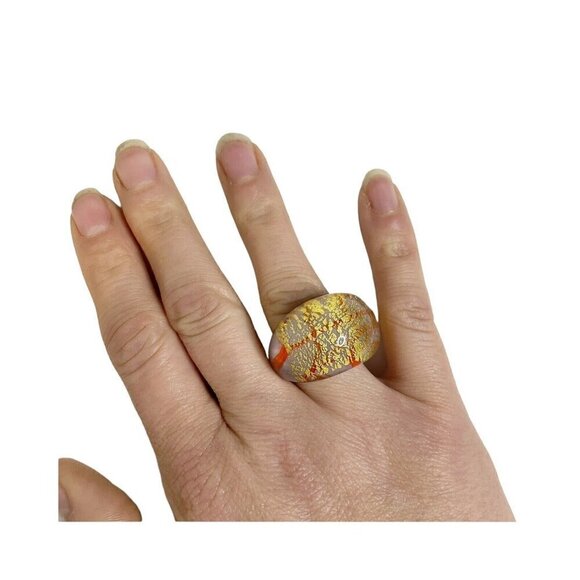 Yellow Red Transparent Resin Acrylic ring Size 7 Statement Mod - Picture 1 of 5